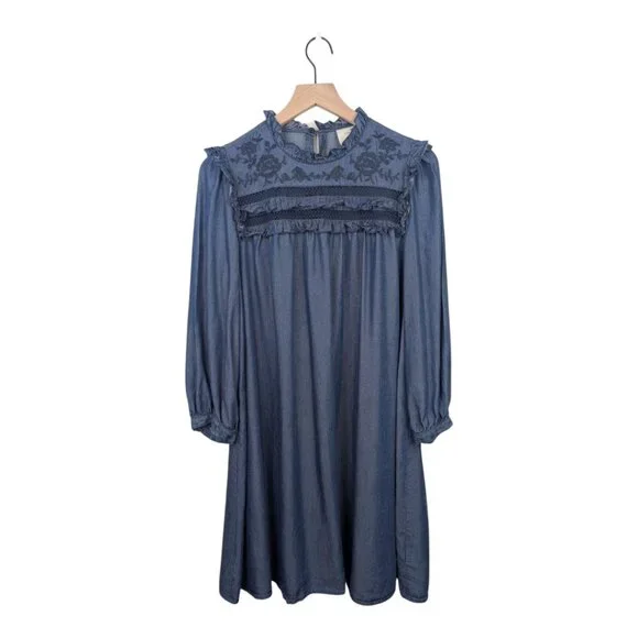 Kate Spade ♠️ Embroidered Indigo Chambray Dress | Medium | Rare Style - Picture 2 of 9
